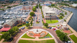 An aerial view of downtown Pensacola and the Pier
