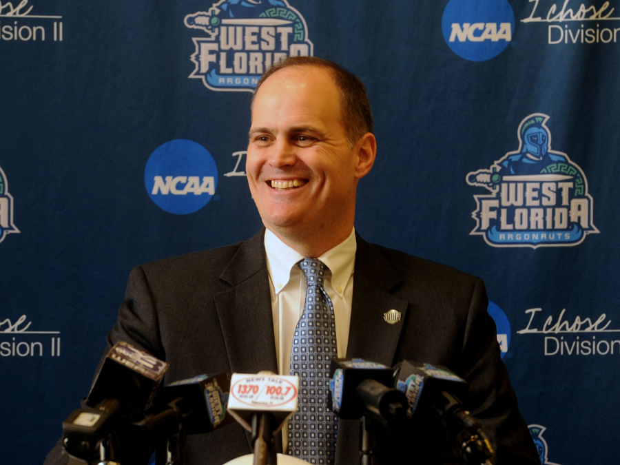 UWF football head coach Pete Shinnick at a press conference