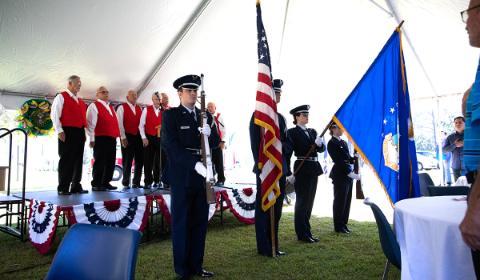 A U.S. Air Force Honor Guard presents colors at the 2021 Memorial Day Observation Ceremony.