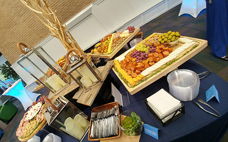 spread of finger foods at a catered event