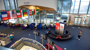 Lobby interior of building at Edinburgh Napier University in Scotland