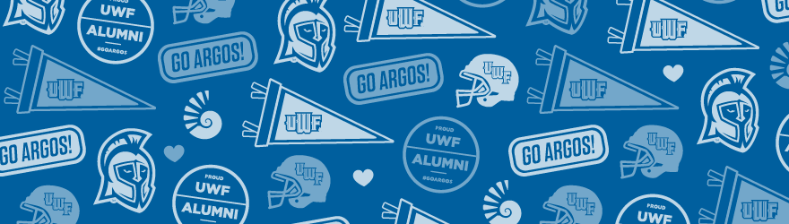 Argie heads proud uwf alumni buttons uwf football helmets nautilus logo and pennants go argos