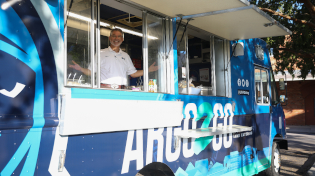 Pete Miller stands inside the argo2go Food Truck during the 2021 Homecoming Drive Through Breakfast