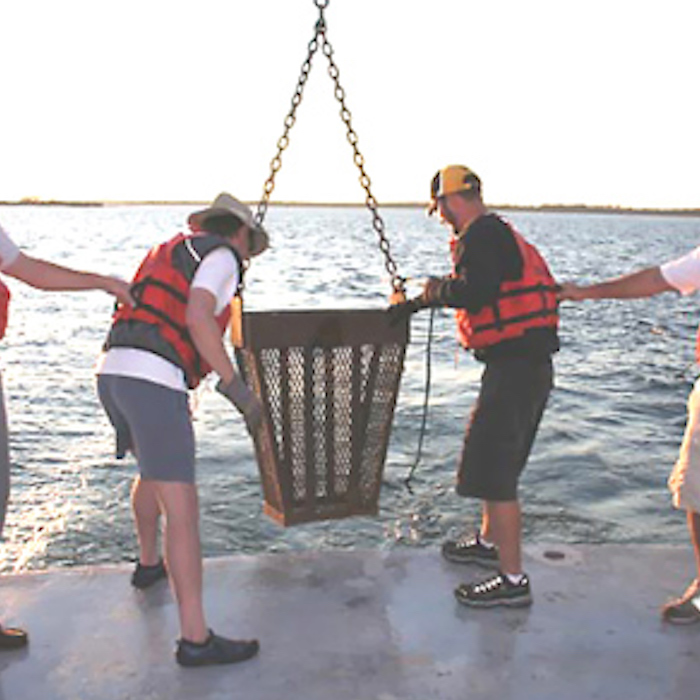 students working aboard the research vessel Bellows