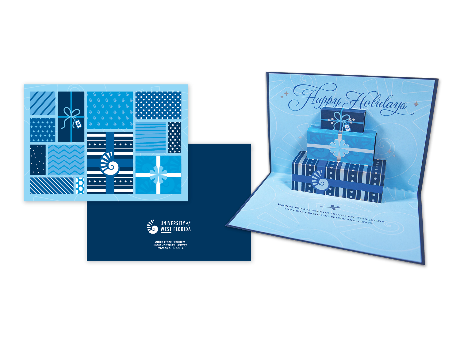 UWF Happy Holidays card and spread.