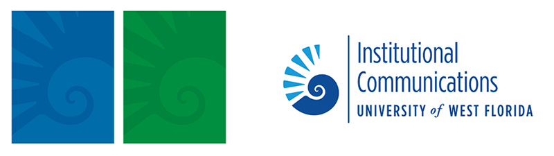 blue and green nautilus shells and institutional communications logo signature
