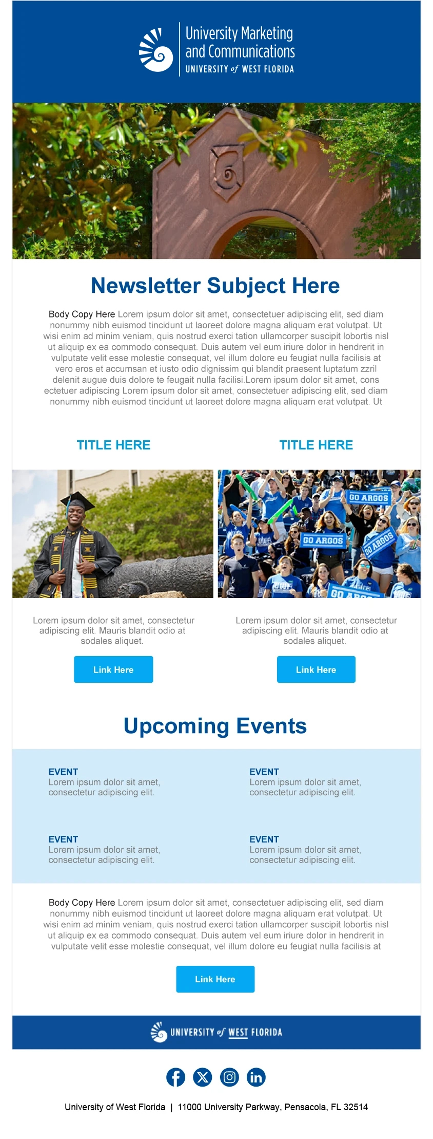 UWF email newsletter template.