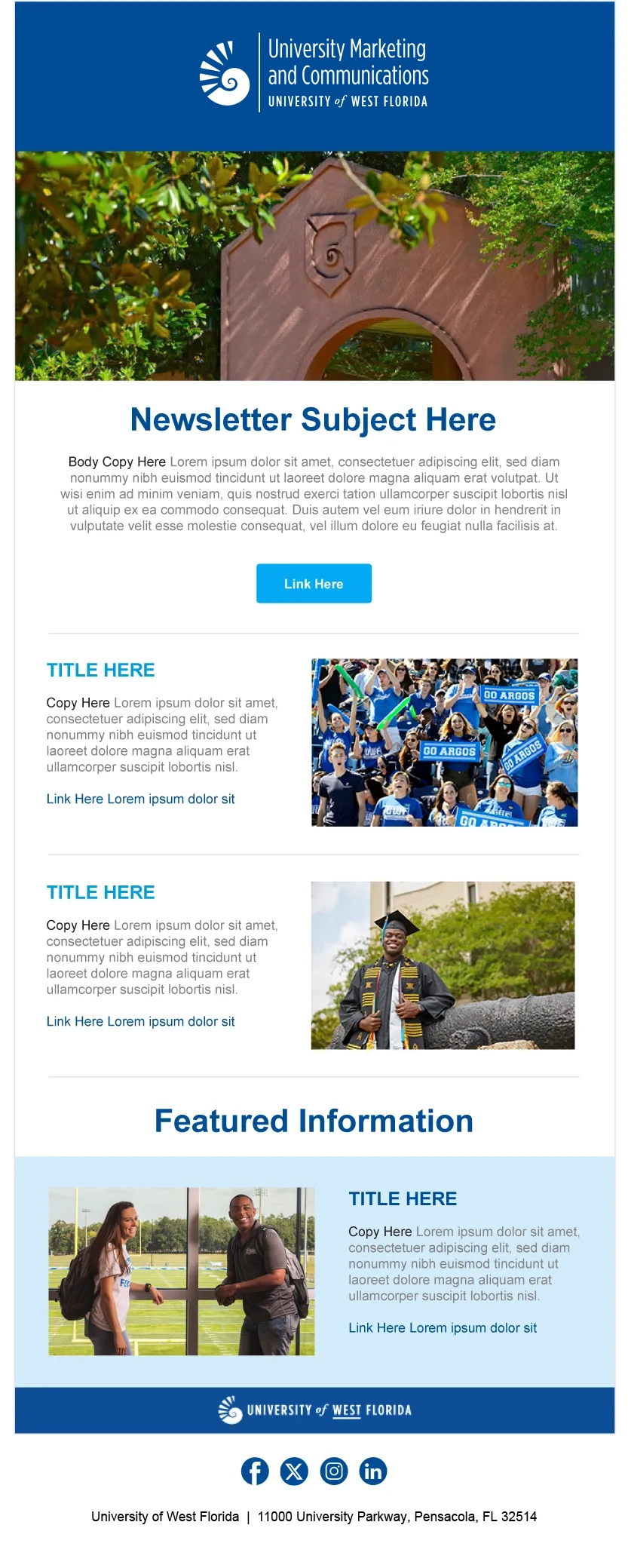 UWF email newsletter template.