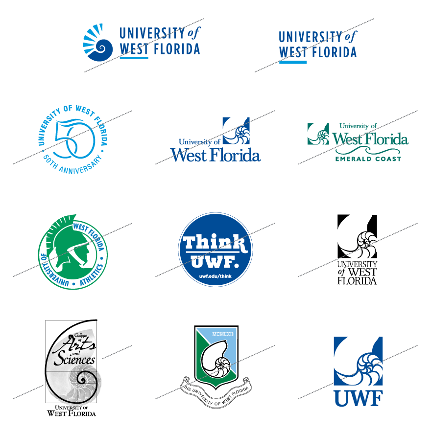 Collective of retired or unsupported UWF logos and marks.
