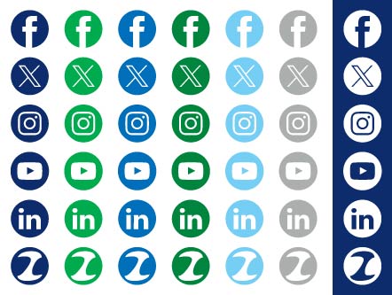 Thumbnail image of social media platform icons in seven different UWF color variations.