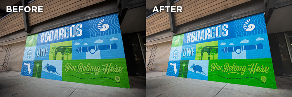 Before & after examples of a standard UWF Lightroom preset