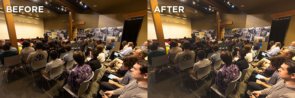 Before & after examples of a low-light UWF Lightroom preset