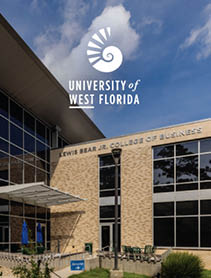 Building 76A on the UWF Pensacola campus. The photo has a University of West Florida logo signature overlay.