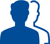 two silhouettes shaded blue and white