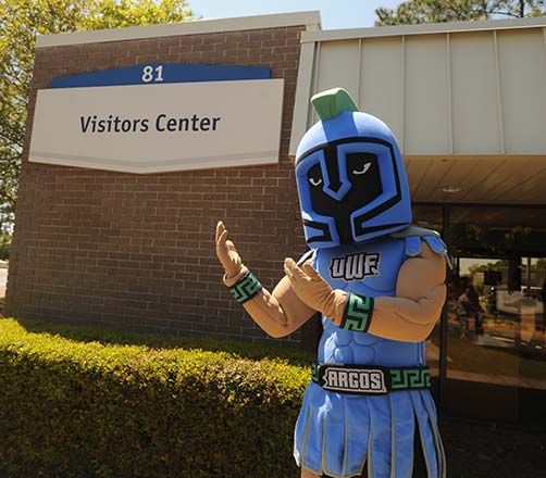 argie in front of the uwf visitors center