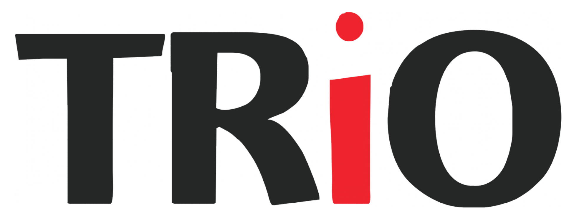 Black letters TR, red small i and Black O that spells TRiO.