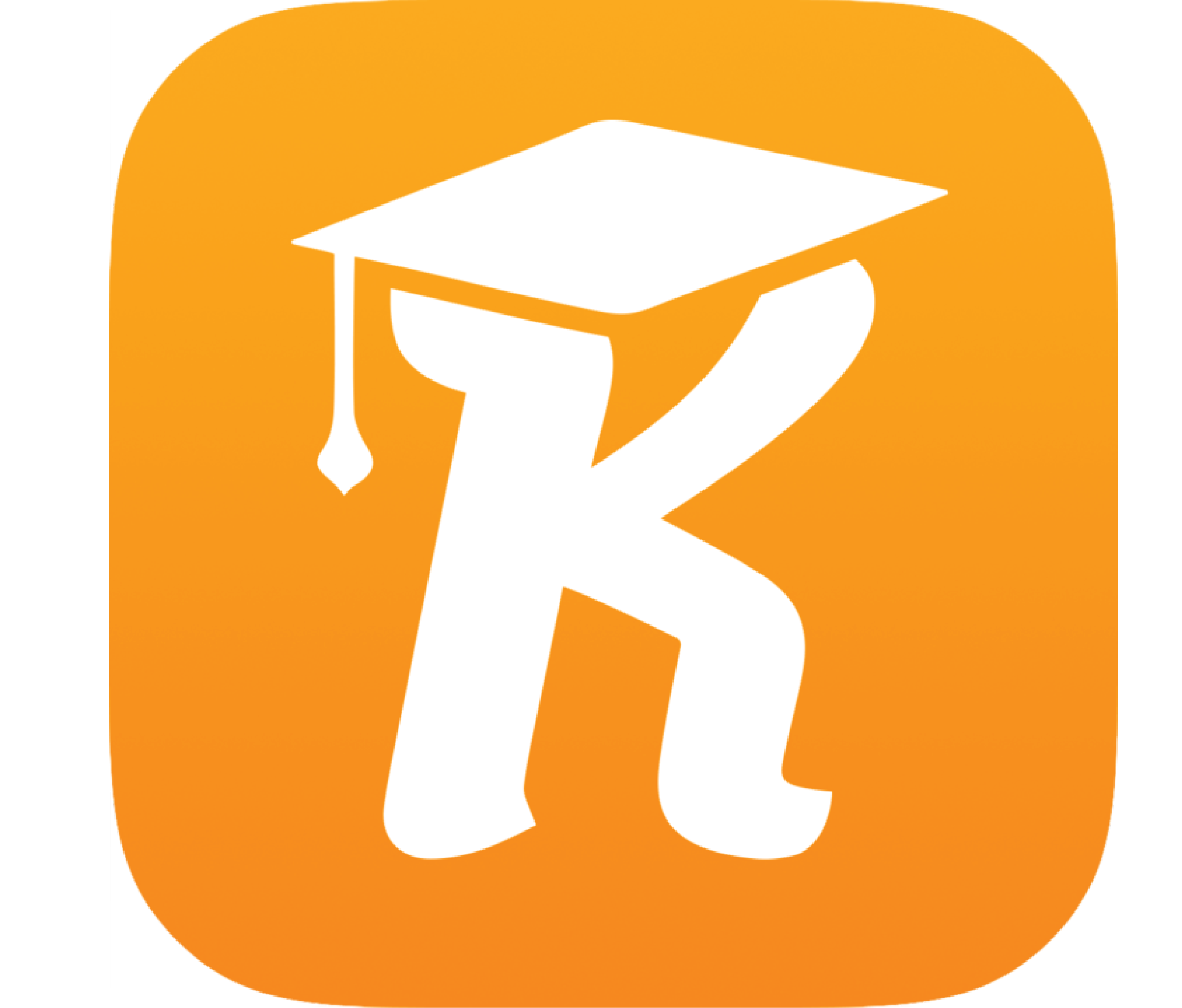 Large K with a grad cap on the corner, all orange