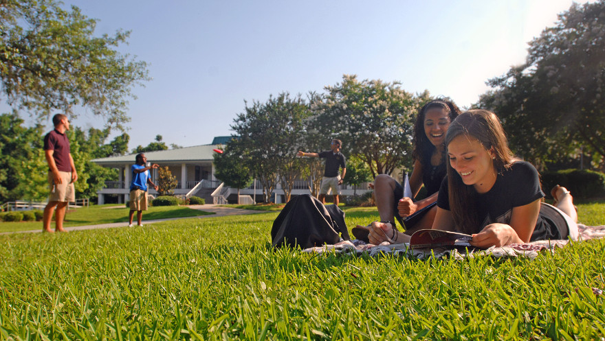 Students enjoying a spring day.