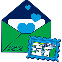 Giving Graphic with gift, canned goods and supplies in stamp