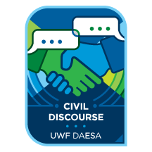 Elaborate icon of two hands shaking while a conversation is overlapping