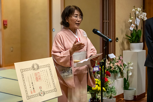 Shigeko Honda giving speech at 20th Anniversary