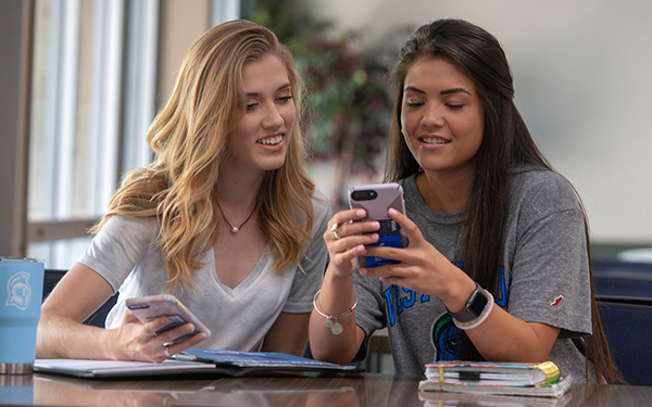 Students using a smart phone