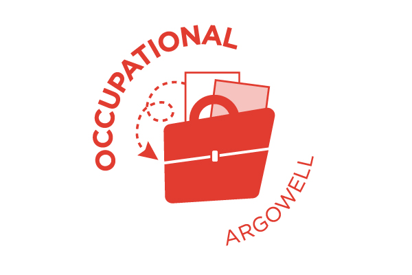 Occupational wellness graphic with brief case and papers