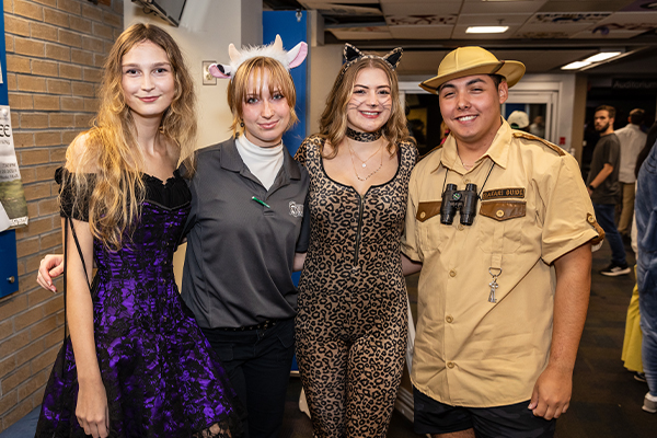 students dressed in costumes for CAB's fright night