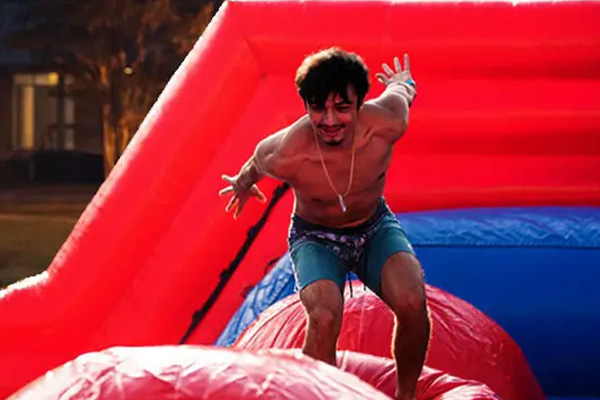 student on a waterslide