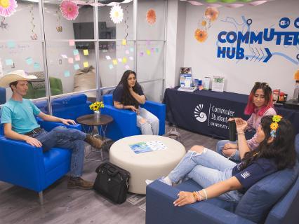 Four students in the Commuter Hub