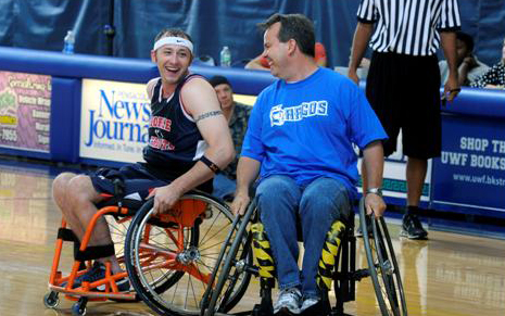 Photo of wheelchair basketball game.