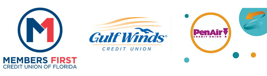 Supporter logos Members First, Gulf Winds and Pen Air Credit Unions