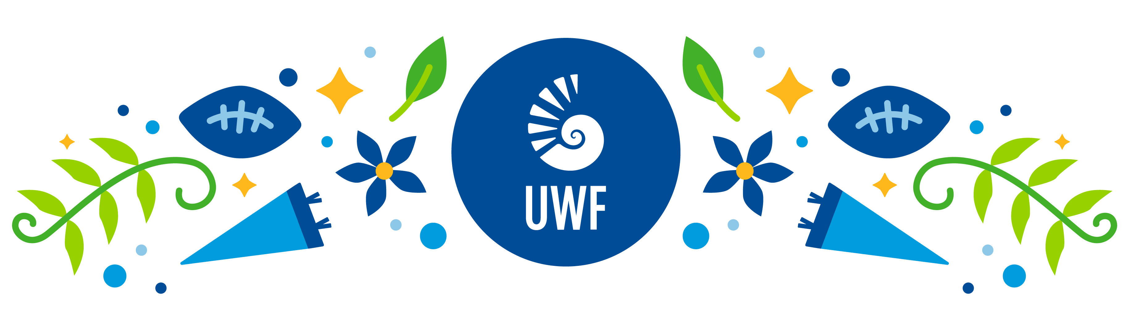 UWF lettermark logo surrounded by decorative elements