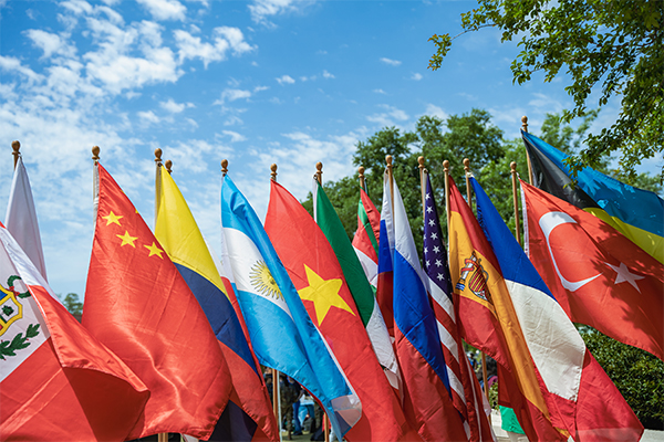 Global Flags blowing in the breeze