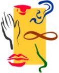 Yellow rectangle with and ear, hand, mouth, nose and infinity sign placed on top of and around it. 