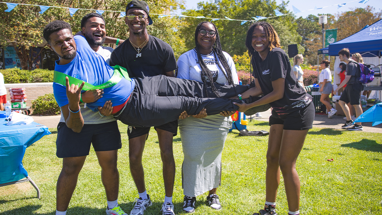 students attending homecoming event