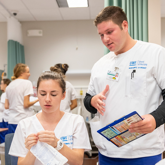 Nursing students working together