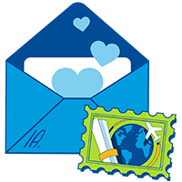 Open envelope with globe, plane or paper