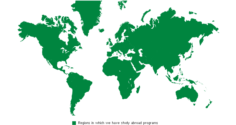 This world map shows regions where UWF students can study abroad. 