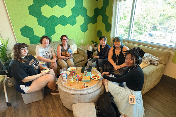 students lounging in the Wellness Hub