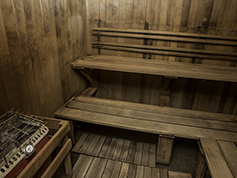 Image of the interior of the Aquatics Center's dry sauna.