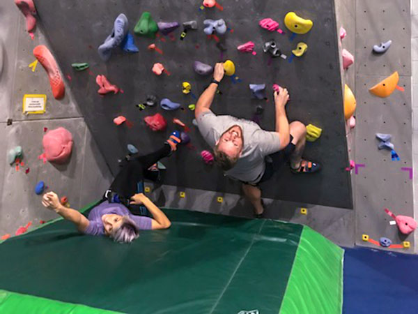 Students on the bouldering wall