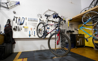 Bike hanging in Bike Shop