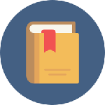 yellow book with a red ribbon on a blue background