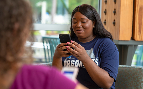 Student using a smart phone
