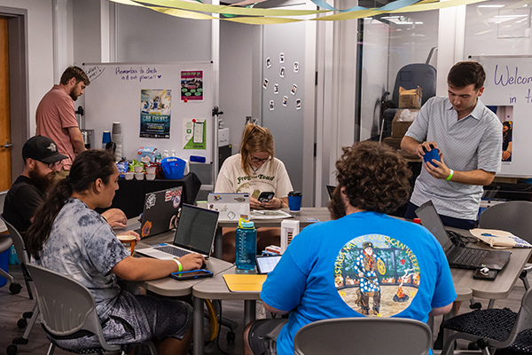 Students gathered in the Commuter Hub