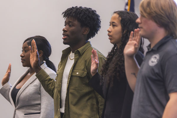 students swearing in to Student Government Association