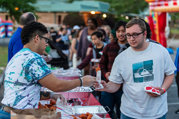Students in line at event