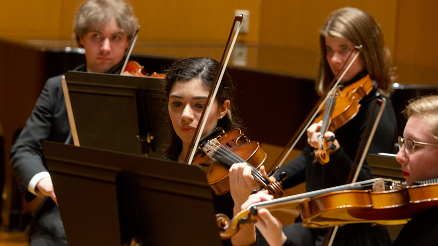 The Runge Strings ensemble performs in the Rolfs Music Hall
