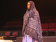 A student performing in UWF Theatres production of Antigone